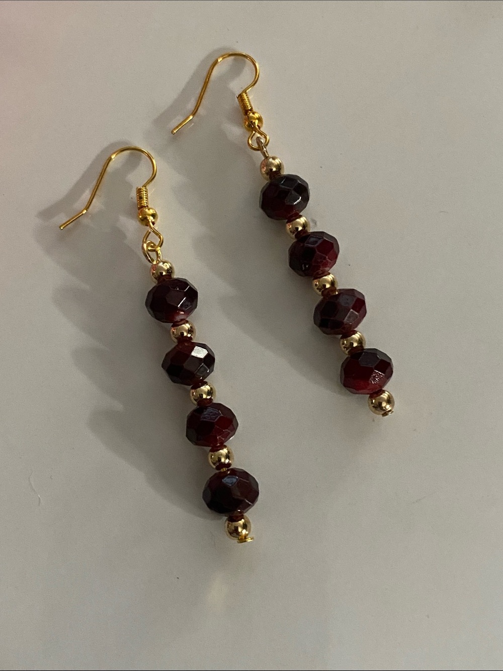 Gold-Tone Garnet Bead Drop Earrings - Good Vibes 😎 Only Jewelry Co.